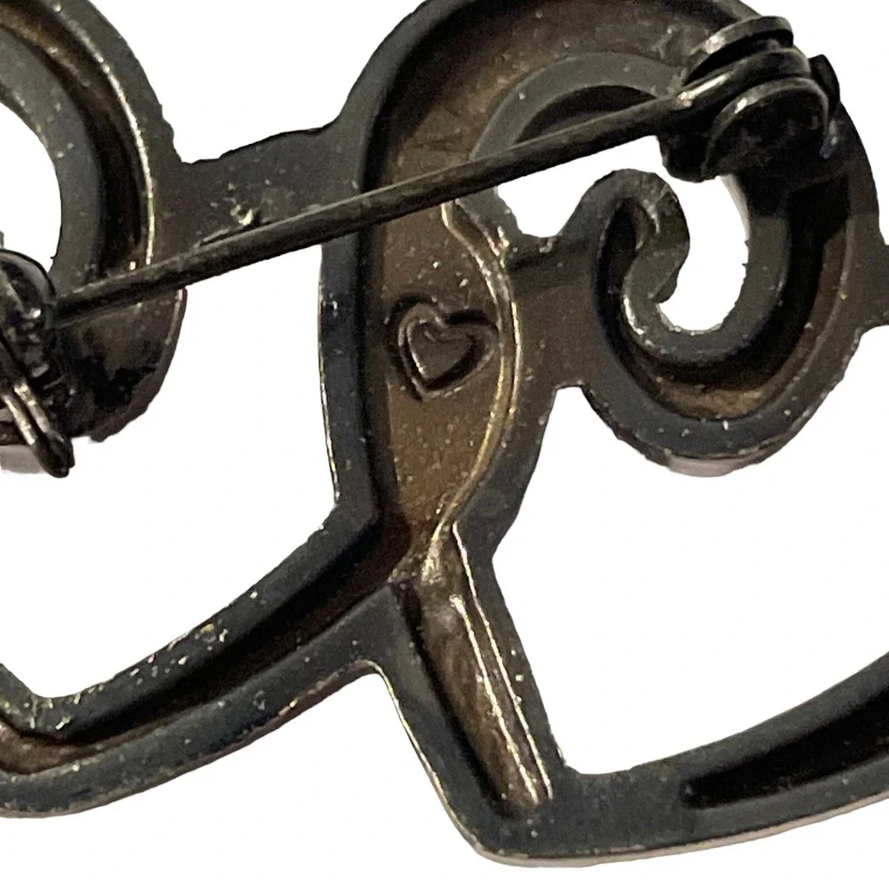 Open Double‎ Heart Intertwined Brooch Pin Silver Tone Metal Love Gift Vintage